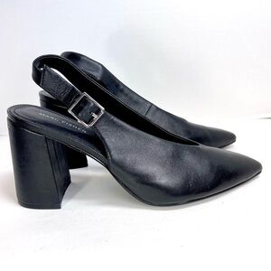 Marc Fisher Women’s Black Leather Slingback Pointed Toe Block Heels Size 10M‎